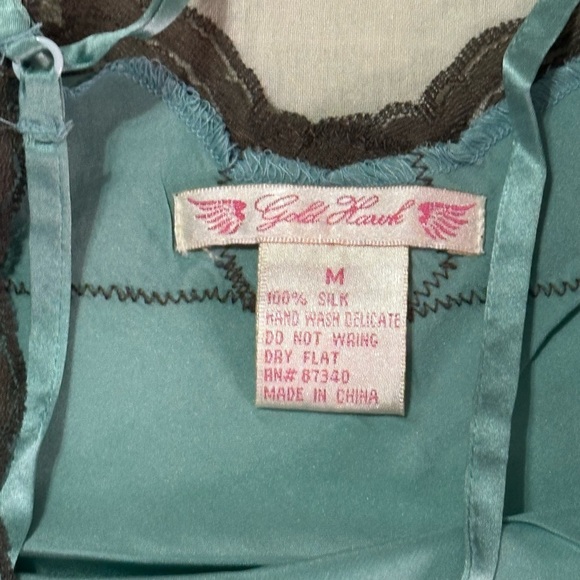 NEW Gold Hawk Two Tone V-Back Lace Chemise Silk Cami M Blue Grotto Brown Lace - Picture 6 of 8